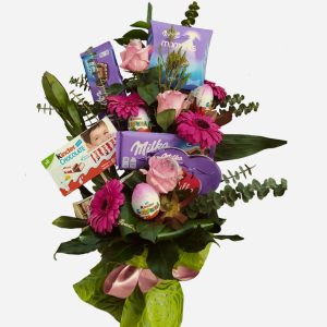 Bouquet Rosas, Gerberas e Chocolates